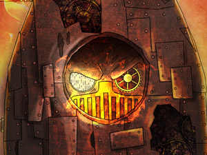 Ilustración el rostro en el laúd Steampunk